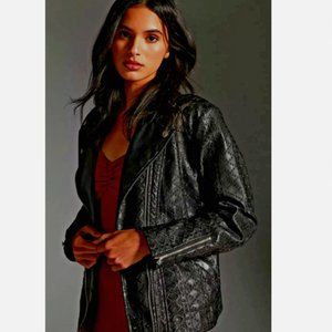 NWT Anthropologie Faux Leather Eyelet Embroidered Moto Jacket Coast Motorcycle S